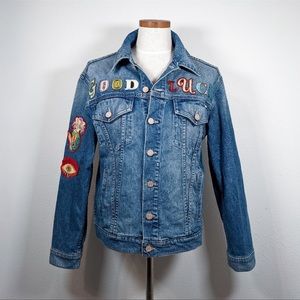 Mother Good Luck Embroidered Denim Jean Jacket Size M